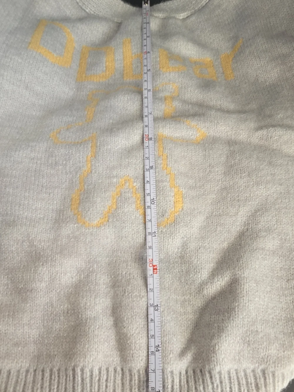 Dog Light Gray Knit Sweater with Yellow Bear Motif